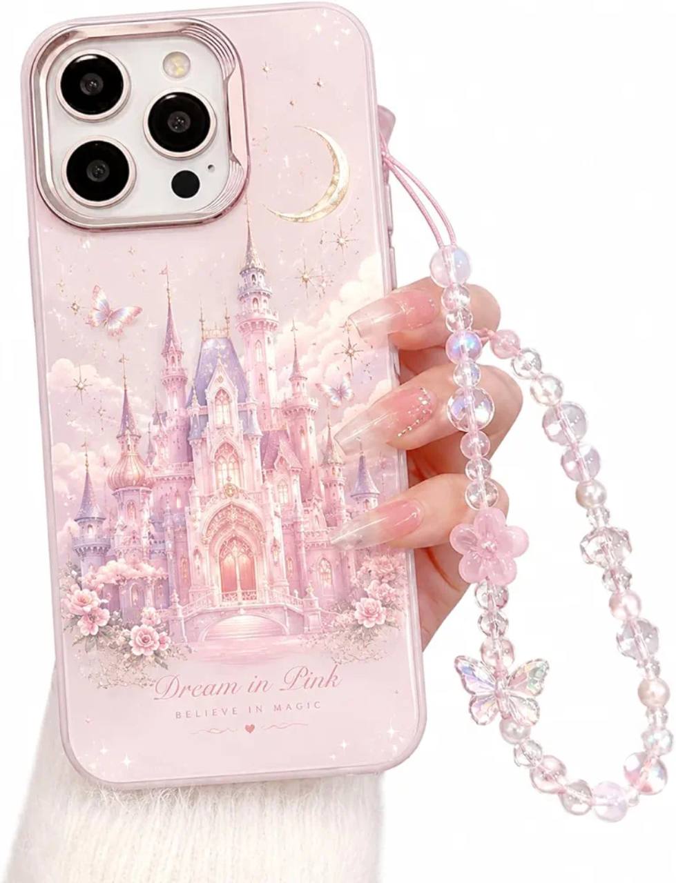 Dream in Pink Magic Castle iPhone Case with Beaded Wrist Strap