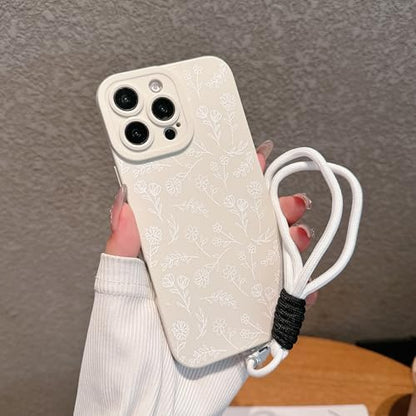 Pretaco White Flower Silicone Phone Case – 2-in-1 with Lanyard Strap