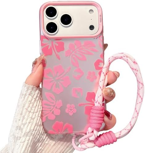 Pretaco Preppy Hibiscus Floral Phone Case – with Wrist Strap Charm