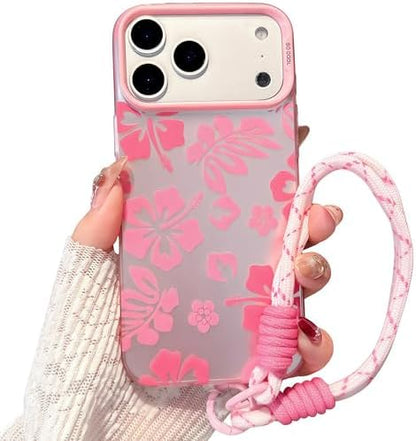 Pretaco Preppy Hibiscus Floral Phone Case – with Wrist Strap Charm