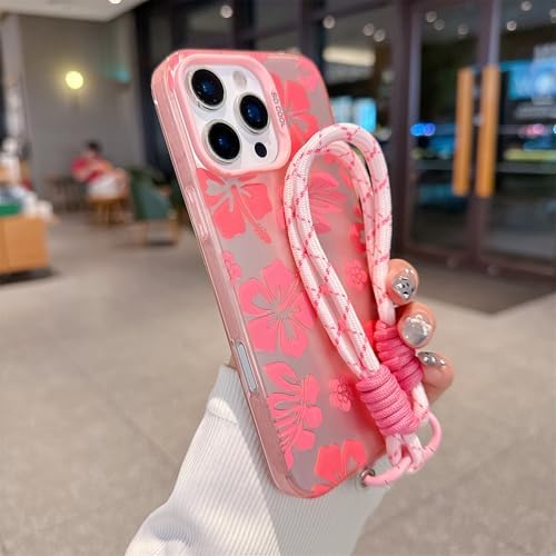 Pretaco Preppy Hibiscus Floral Phone Case – with Wrist Strap Charm