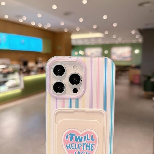 Pretaco Dopamine Stripe Card Slot Phone Case – Love Print with Lanyard