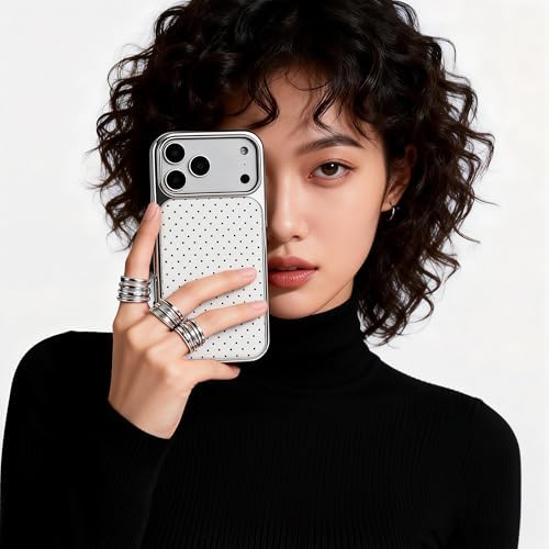 Pretaco Polka Dot White Base Phone Case – Electroplated Silver Chrome