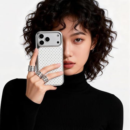 Pretaco Polka Dot White Base Phone Case – Electroplated Silver Chrome