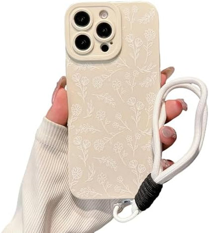 Pretaco White Flower Silicone Phone Case – 2-in-1 with Lanyard Strap