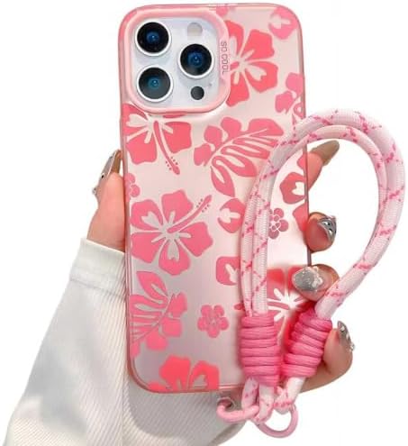 Pretaco Preppy Hibiscus Floral Phone Case – with Wrist Strap Charm