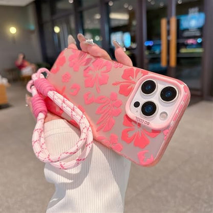 Pretaco Preppy Hibiscus Floral Phone Case – with Wrist Strap Charm
