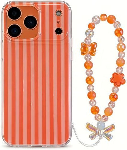 Pretaco Papaya Orange Stripe Phone Case – IMD HD Print with Wrist Charm