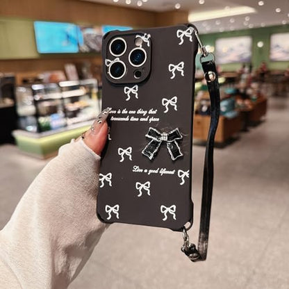 Pretaco 3D Cute Bow Phone Case – 4 Shockproof Bumper Corners with Lanyard