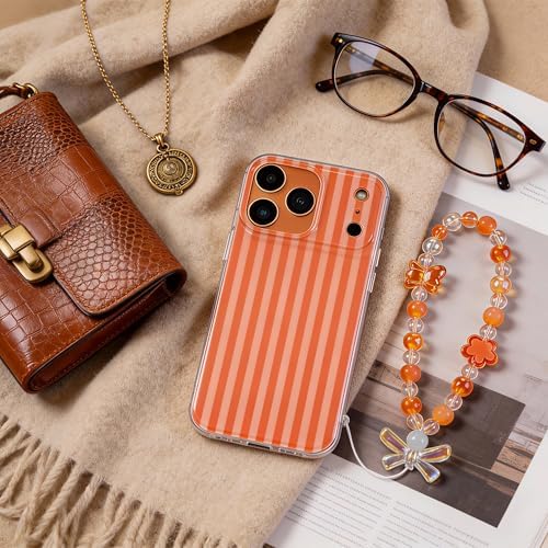 Pretaco Papaya Orange Stripe Phone Case – IMD HD Print with Wrist Charm
