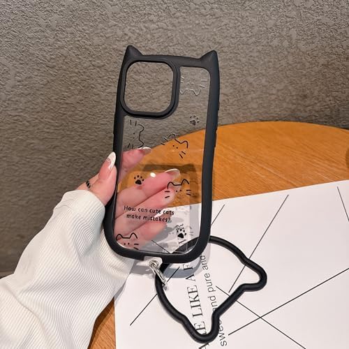 Pretaco Black Cat Ears Kitty Phone Case – 2-in-1 with Bracelet