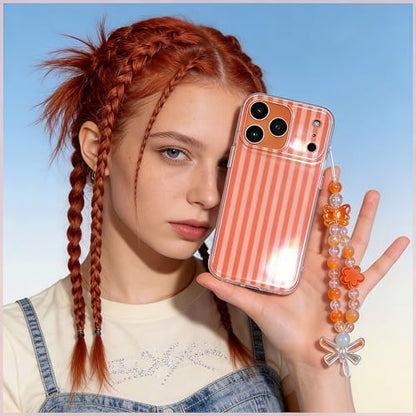 Pretaco Papaya Orange Stripe Phone Case – IMD HD Print with Wrist Charm
