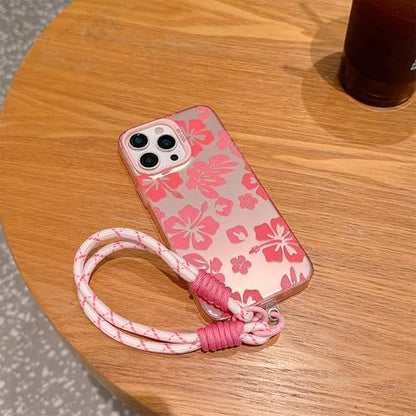 Pretaco Preppy Hibiscus Floral Phone Case – with Wrist Strap Charm