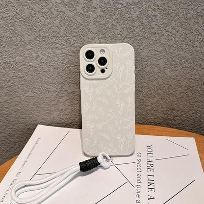Pretaco White Flower Silicone Phone Case – 2-in-1 with Lanyard Strap