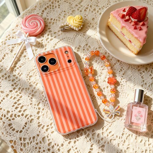 Pretaco Papaya Orange Stripe Phone Case – IMD HD Print with Wrist Charm