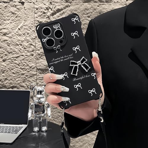 Pretaco 3D Cute Bow Phone Case – 4 Shockproof Bumper Corners with Lanyard