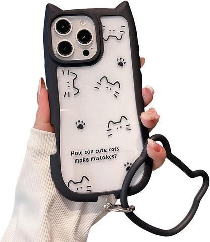 Pretaco Black Cat Ears Kitty Phone Case – 2-in-1 with Bracelet