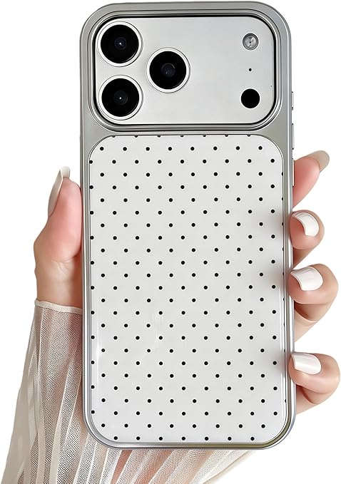 Pretaco Polka Dot White Base Phone Case – Electroplated Silver Chrome