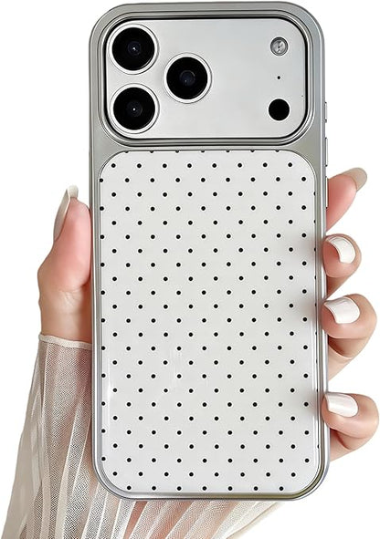 Pretaco Polka Dot White Base Phone Case – Electroplated Silver Chrome