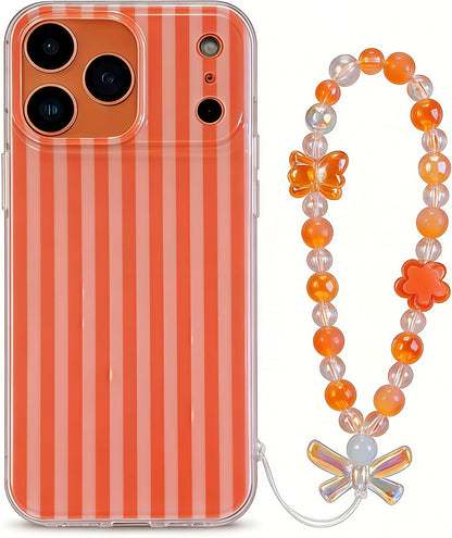 Pretaco Papaya Orange Stripe Phone Case – IMD HD Print with Wrist Charm