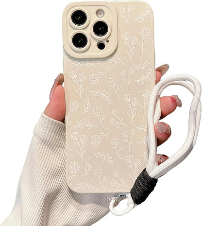 Pretaco White Flower Silicone Phone Case – 2-in-1 with Lanyard Strap