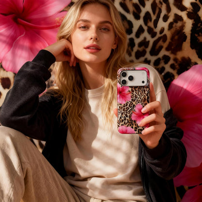 Pretaco Tropical Hibiscus Leopard Phone Case – Premium Dual-Layer