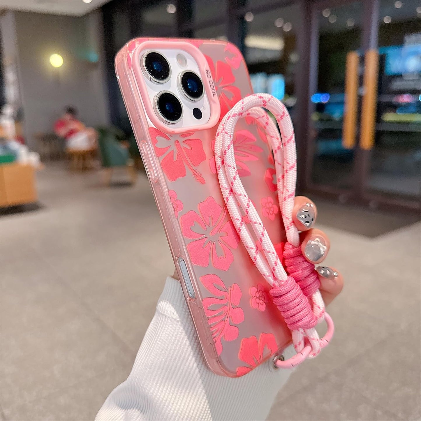 Pretaco Preppy Hibiscus Floral Phone Case – with Wrist Strap Charm