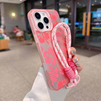 Pretaco Preppy Hibiscus Floral Phone Case – with Wrist Strap Charm