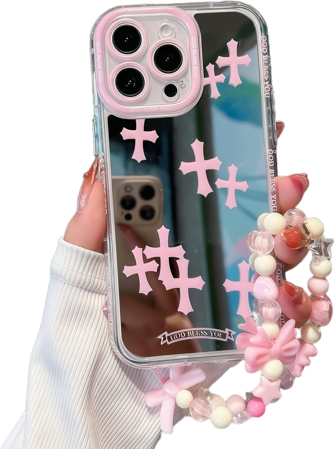 Pretaco Pink Cross Pattern Phone Case – Shockproof TPU, Cute & Stylish
