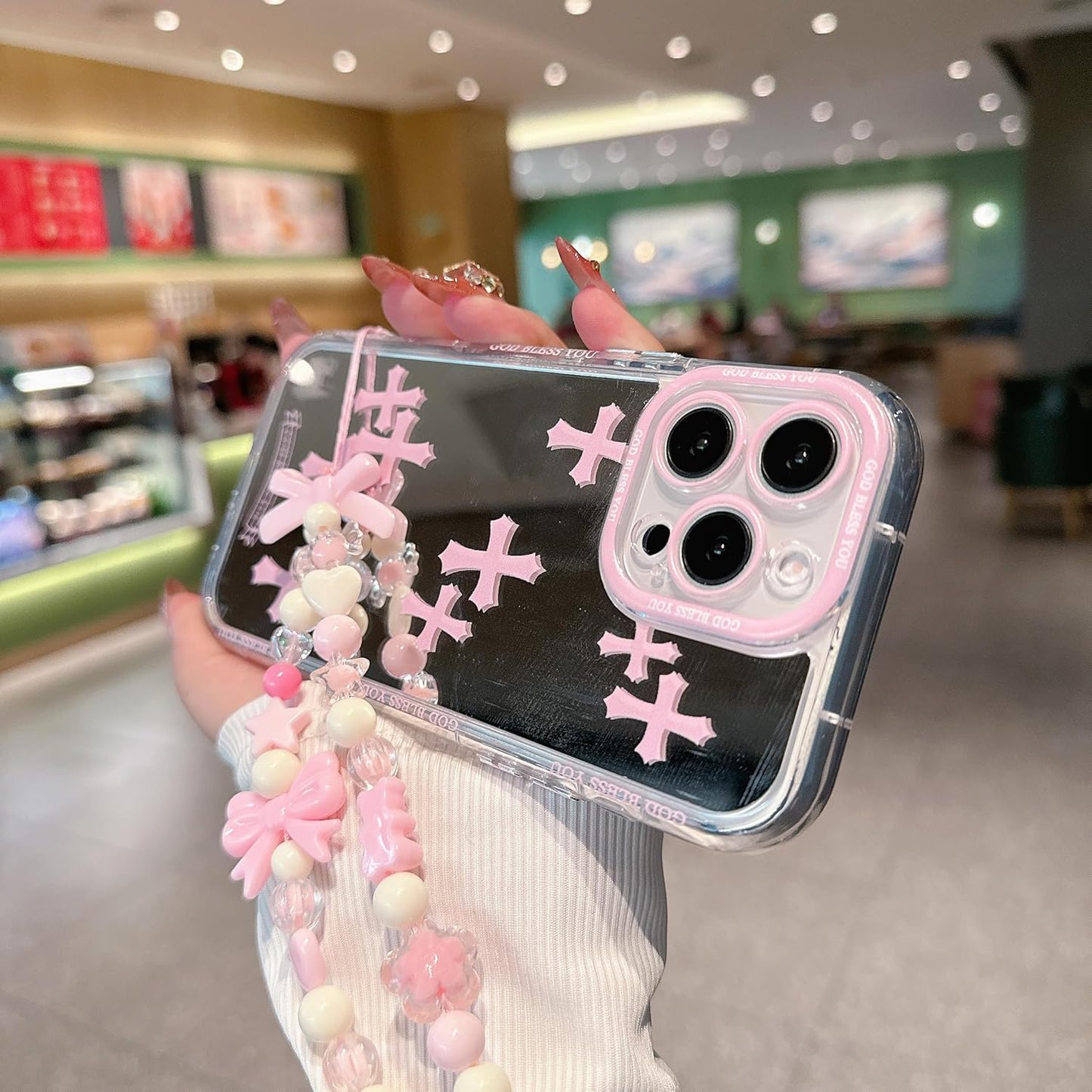 Pretaco Pink Cross Pattern Phone Case – Shockproof TPU, Cute & Stylish