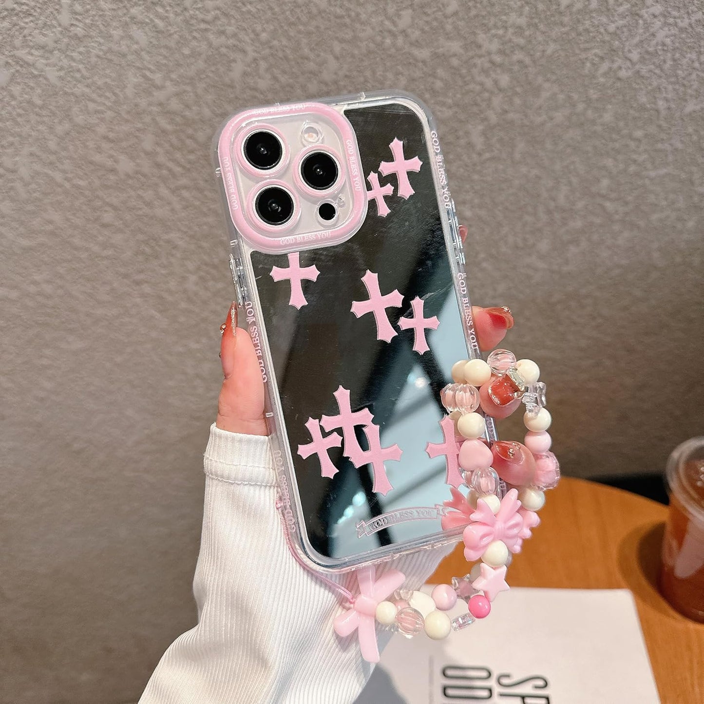 Pretaco Pink Cross Pattern Phone Case – Shockproof TPU, Cute & Stylish