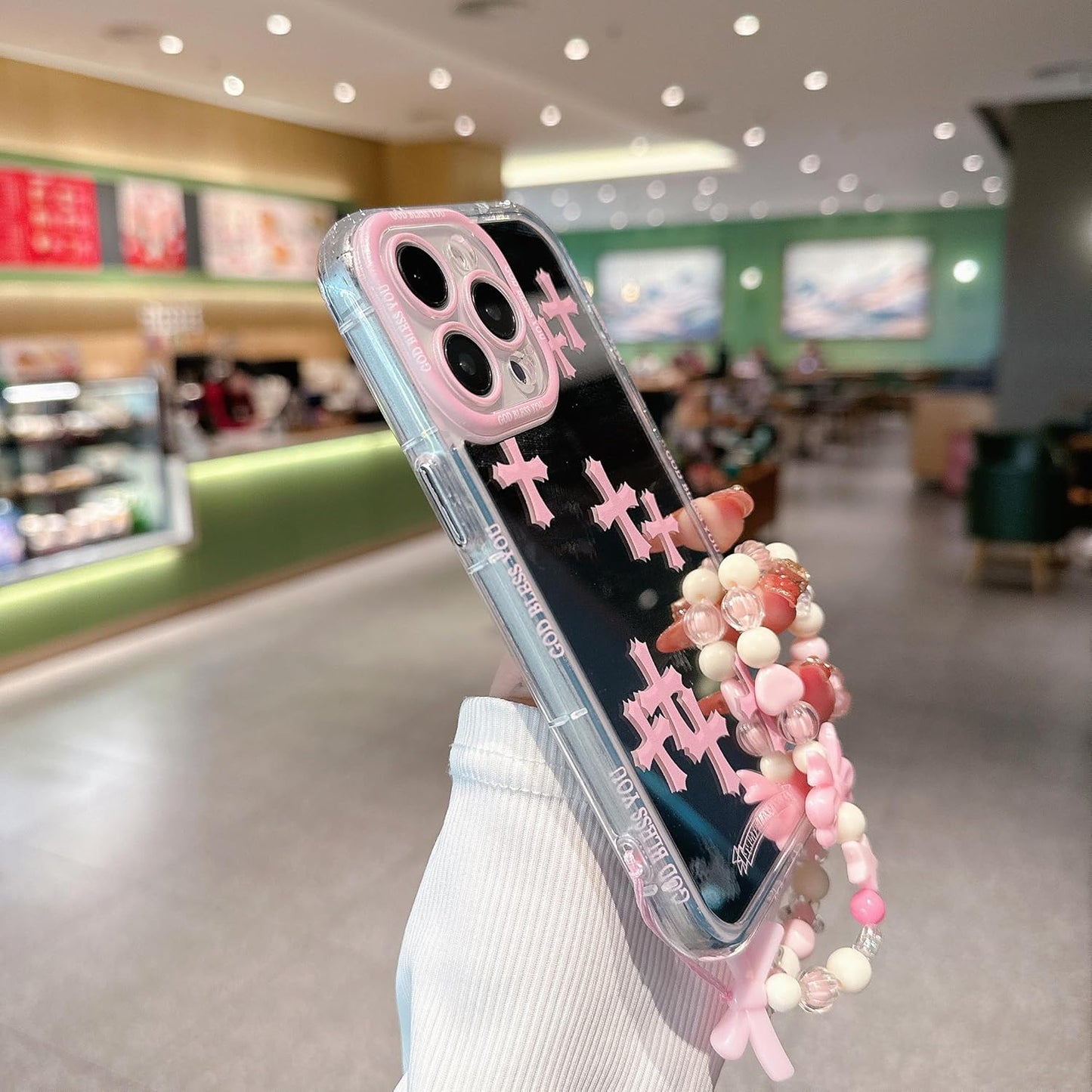 Pretaco Pink Cross Pattern Phone Case – Shockproof TPU, Cute & Stylish