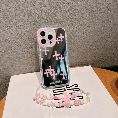 Pretaco Pink Cross Pattern Phone Case – Shockproof TPU, Cute & Stylish