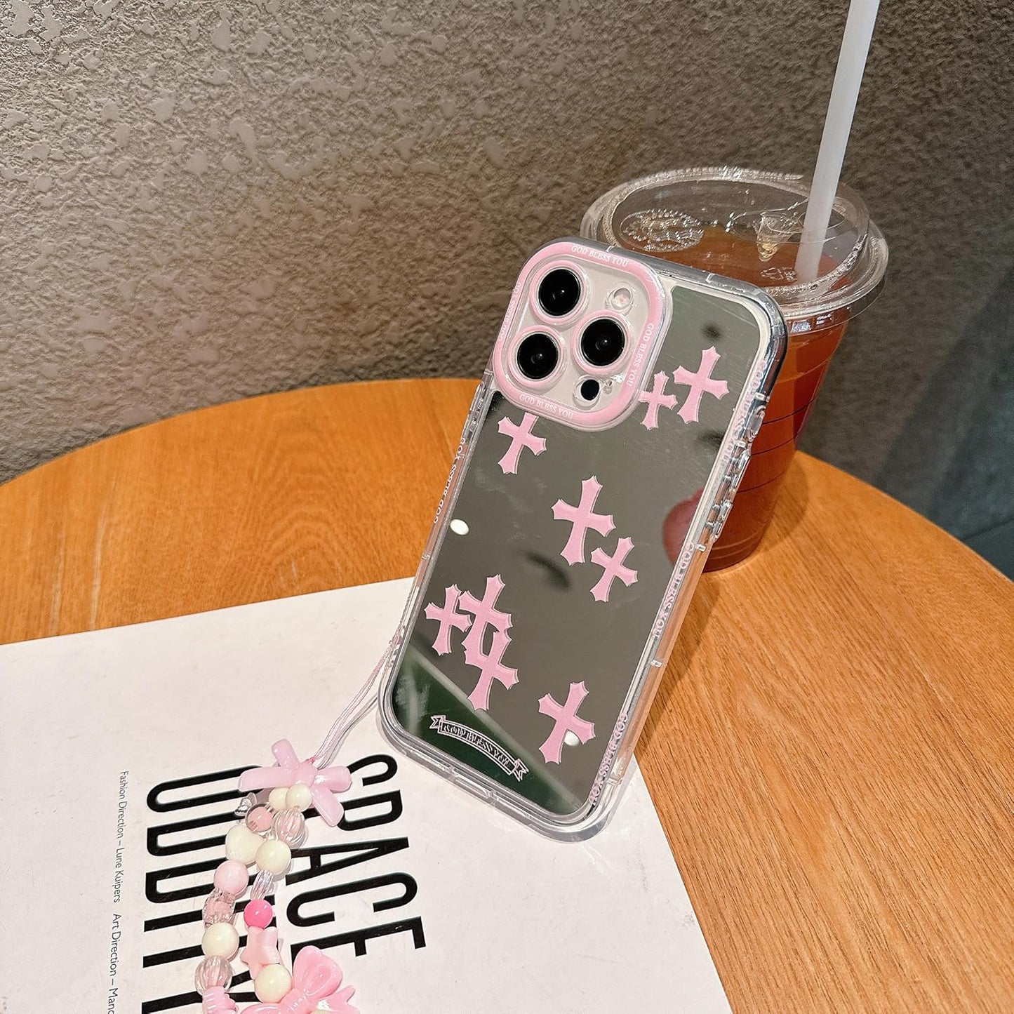 Pretaco Pink Cross Pattern Phone Case – Shockproof TPU, Cute & Stylish