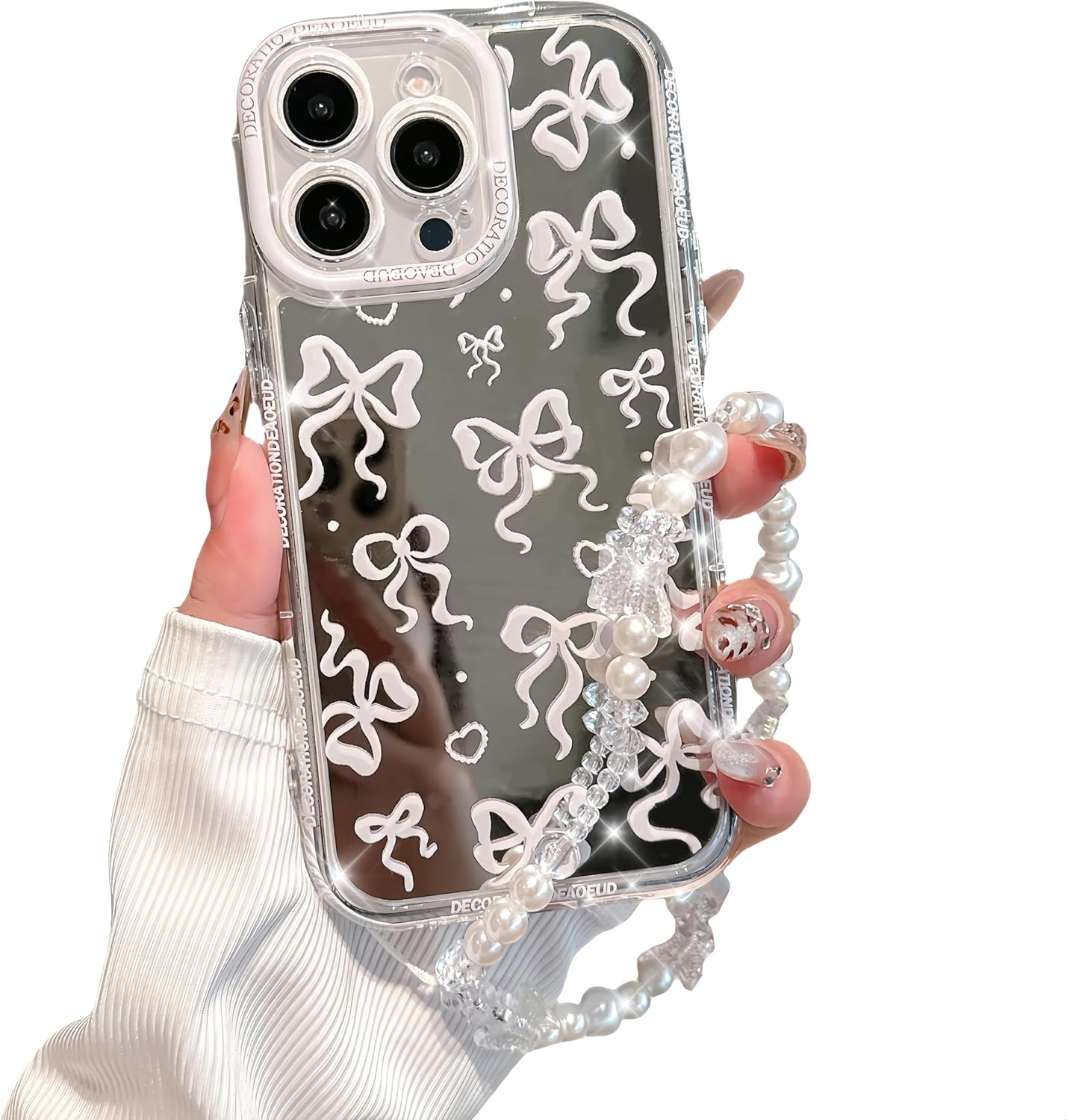 Pretaco White Bow Pattern Phone Case – Shockproof TPU, Cute & Stylish