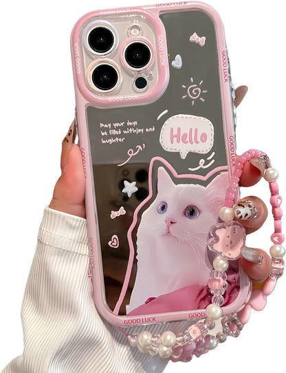 Pretaco White Cat Pattern Phone Case – Shockproof TPU, Cute & Stylish