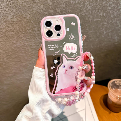 Pretaco White Cat Pattern Phone Case – Shockproof TPU, Cute & Stylish
