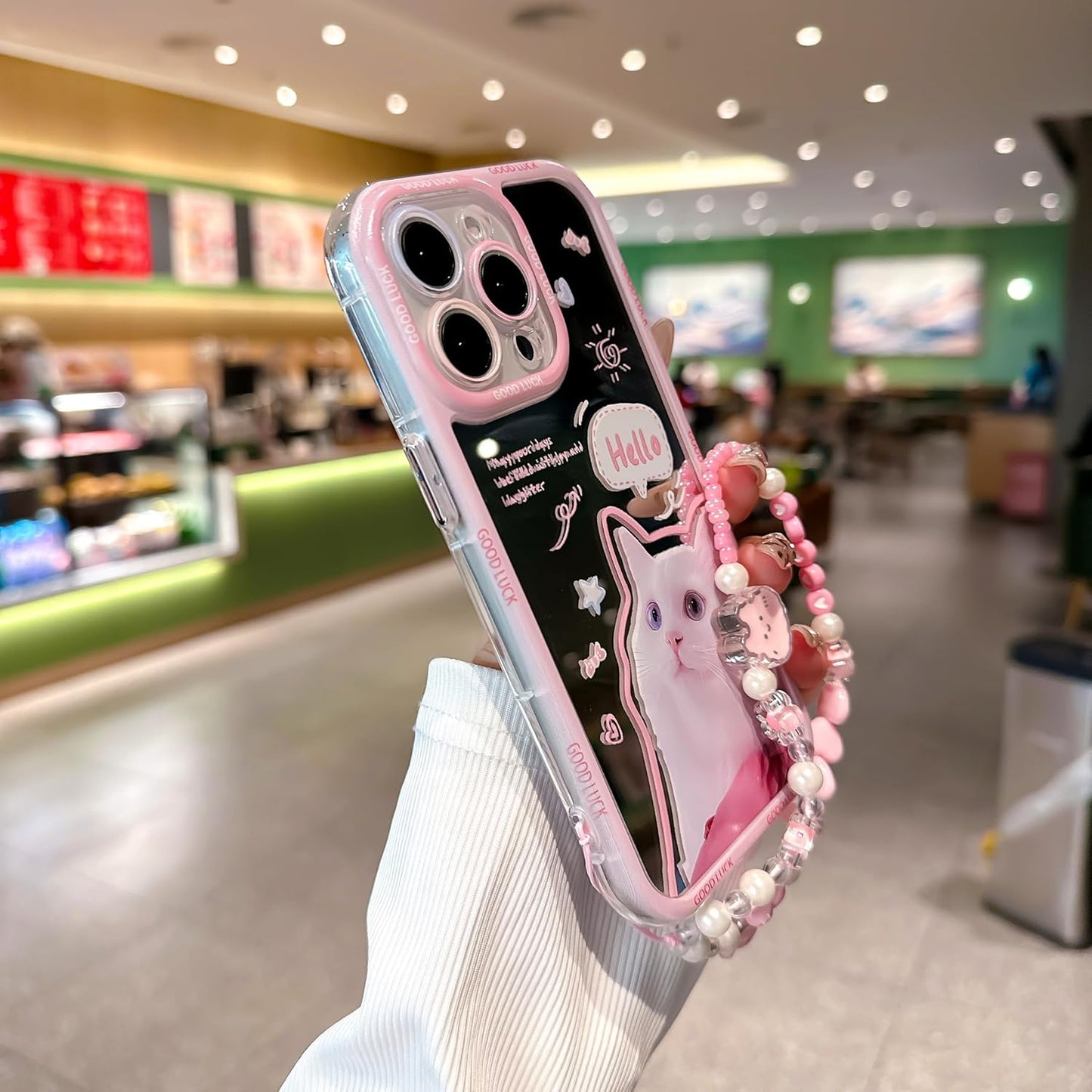 Pretaco White Cat Pattern Phone Case – Shockproof TPU, Cute & Stylish