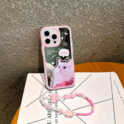 Pretaco White Cat Pattern Phone Case – Shockproof TPU, Cute & Stylish